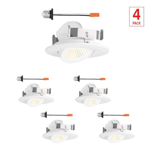 4 in. Dimmable Integrated LED White Round Recessed Gimbal Light Retrofit Trim Selectable CCT, 4-Pack