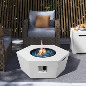 41 in. 50,000 BTU Porcelain White Dark Gray Hexagon Concrete Outdoor Propane Gas Fire Pit Table with Propane Tank Cover