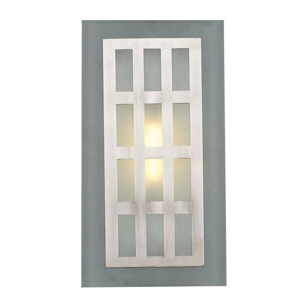 PLC Lighting 1-Light Satin Nickel Sconce with Acid Frost Glass
