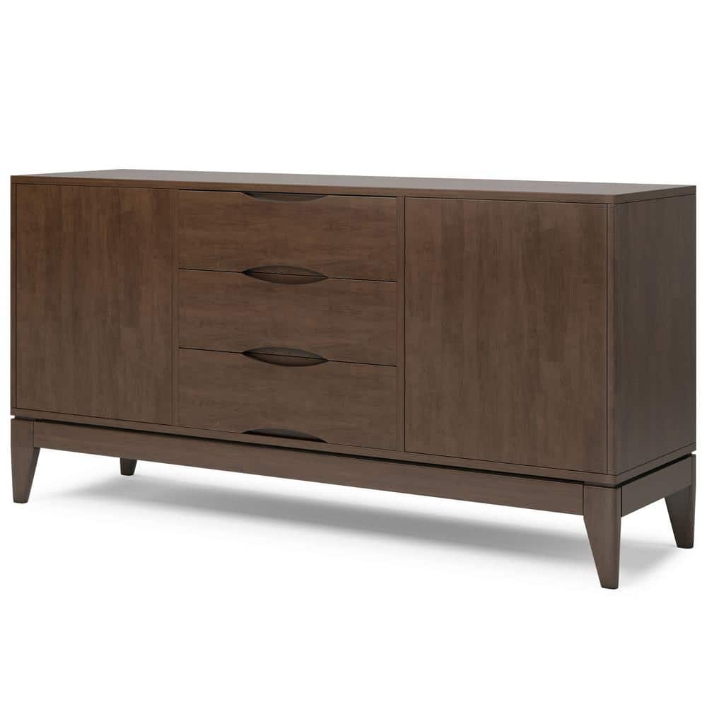 Walnut Brown 60" Solid Wood Mid-Century Sideboard Buffet