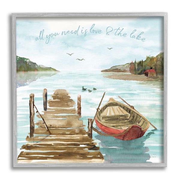 Stupell Industries Love and The Lake Sentiment Boat Dock Landscape By Dina June Framed Print Nature Texturized Art 24 in. x 24 in.