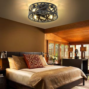 18 in. Indoor Black Ceiling Fan Farmhouse Caged Ceiling Fan with Lights and Remote Enclosed Ceiling Fan