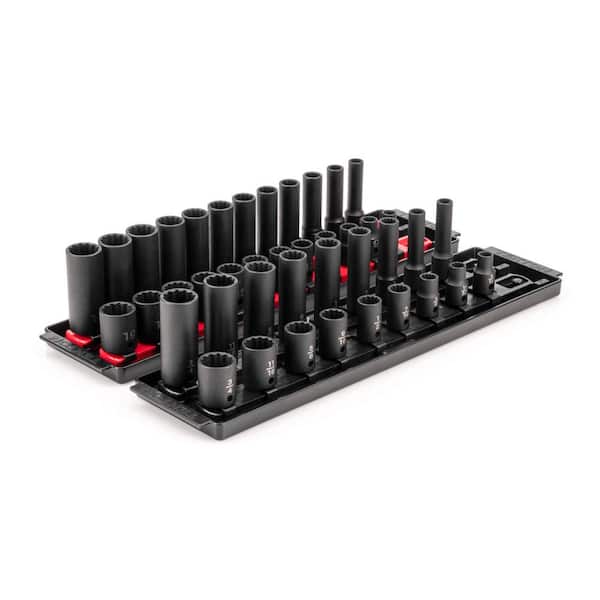 TEKTON 3/8 in. Drive 12-Point Impact Socket Set with Rails (5/16 in.-3/4 in., 8 mm-19 mm) (42-Piece)