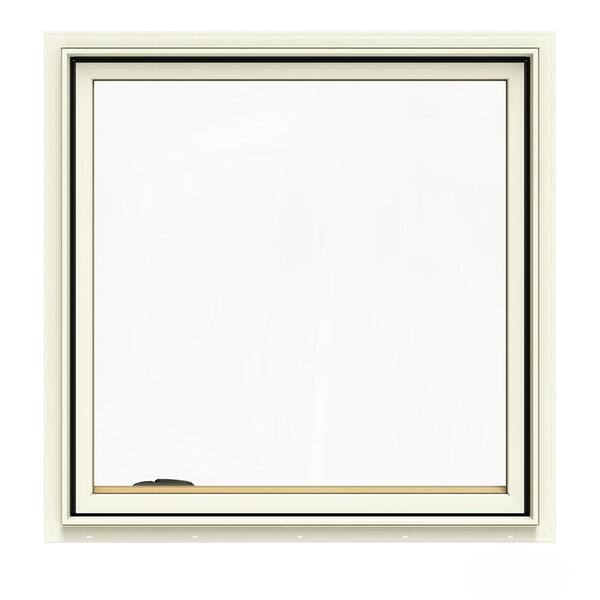 JELD-WEN 36.75 in. x 36.75 in. W-2500 Series Cream Painted Clad Wood Left-Handed Casement Window with BetterVue Mesh Screen