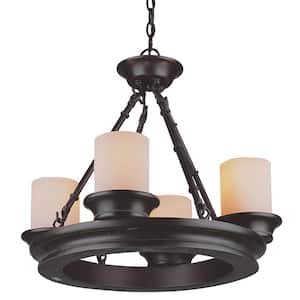 4-Light Oil Rubbed Bronze Candle Chandelier Light Fixture with Frosted Glass Shades