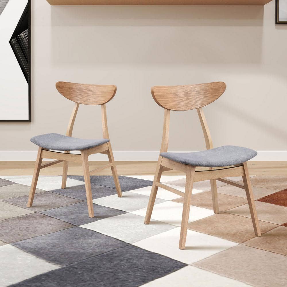 Oak Wooden Outdoor Dining Chairs with Grey Cushions, Kitchen Side Chairs fo
