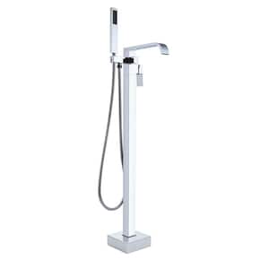 LB680007CP 1-Handle Freestanding Floor Mount Tub Faucet Bathtub Filler with Hand Shower in Chrome