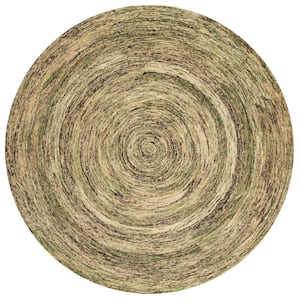 Ikat Green 6 ft. x 6 ft. Solid Color Round Area Rug