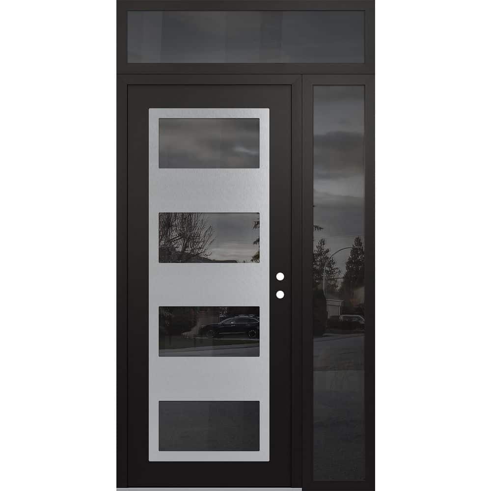 C2 52 in. x 96 in. Silver P Left-Hand/Inswing Mirrored Glass Black/Black Sidelite+Transom Steel Prehung Front Door price history on PriceWatchPro