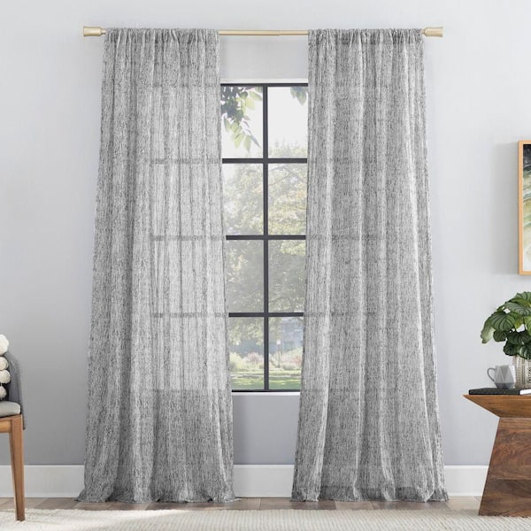Tulin Watercolor Print 50 in. W x 96 in. L Sheer Rod Pocket Curtain Panel in Gray -