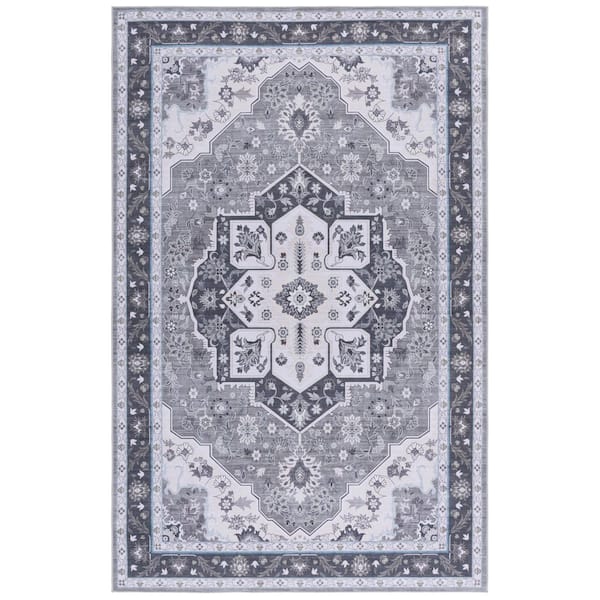 Tucson Olive/Ivory 6 ft. x 9 ft. Machine Washable Ornate Floral Medallion Area Rug