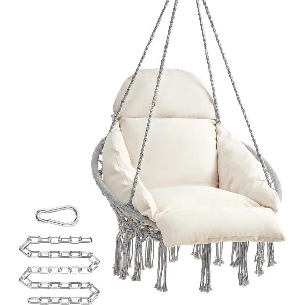 2.6 ft. Hanging Boho Swing Hammock Chair with Thick Cushion, Holds up to 26