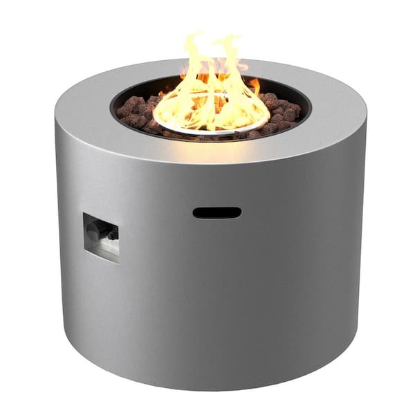 Kinger Home 32 in. W 50,000 BTU Round Propane Gas Alloy Steel Frame Concrete Style Fire Pit Table in Gray