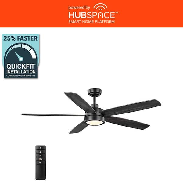 Driskol 60 in. White Color Changing LED Matte Black Smart Ceiling Fan with Light Kit and Remote Powered by Hubspace
