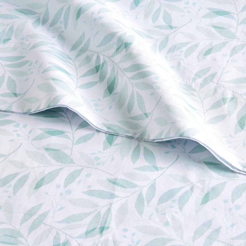 Queen Green Leaves Cotton Percale Sheet Set