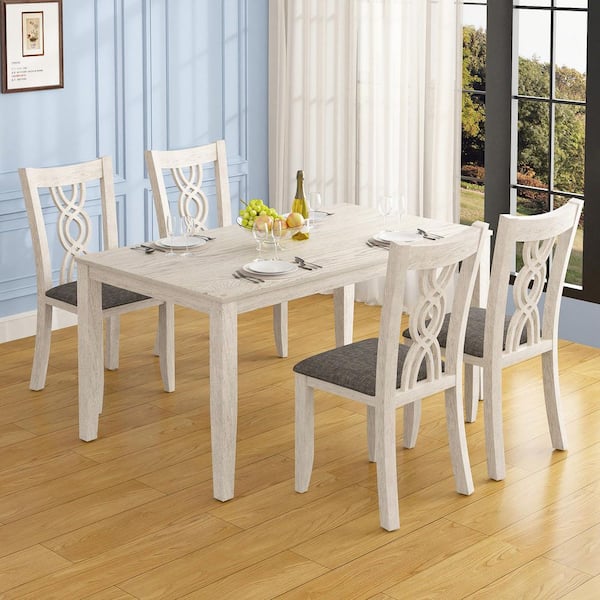 5-Piece Wood Top Gray Dining Table Set with Infinity Back Chairs and Upholstered Seats Farmhouse Kitchen Table Set for 4