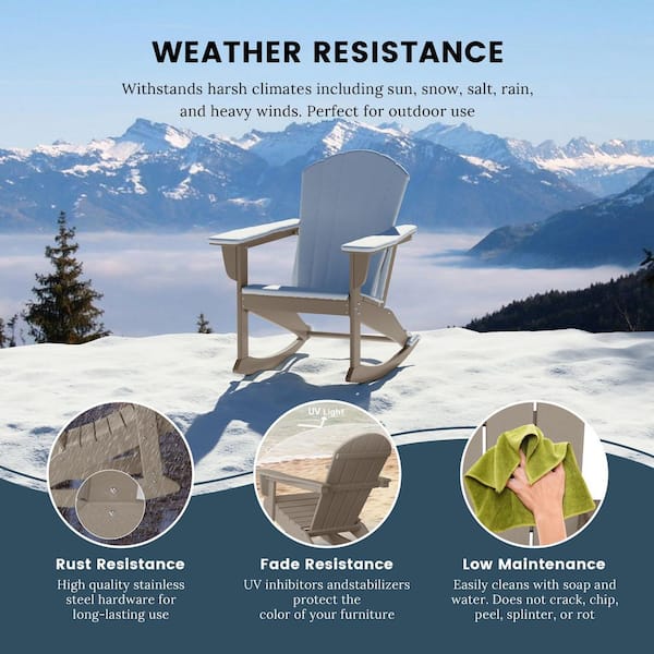Laguna 2-Pack Fade Resistant Outdoor Patio HDPE Poly Plastic Classic Adirondack Porch Rocking Chairs in Weathered Wood