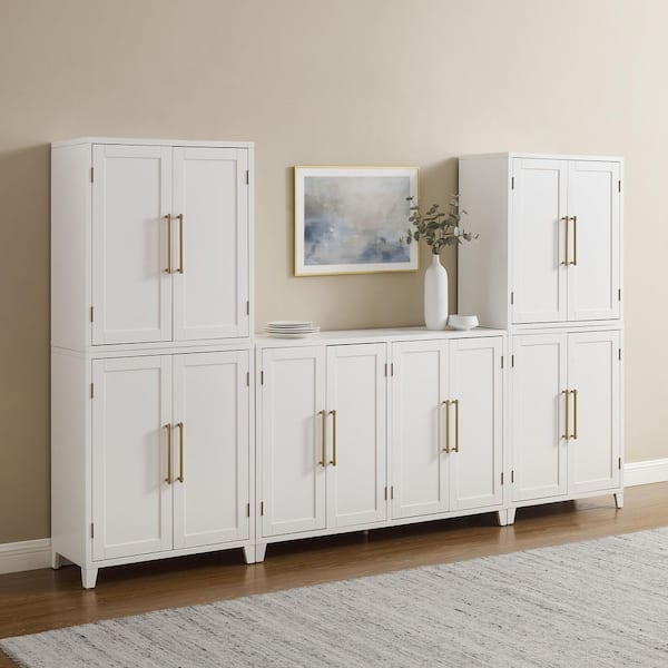 CROSLEY FURNITURE Roarke White Wood 3-PC Buffet and Pantry Set