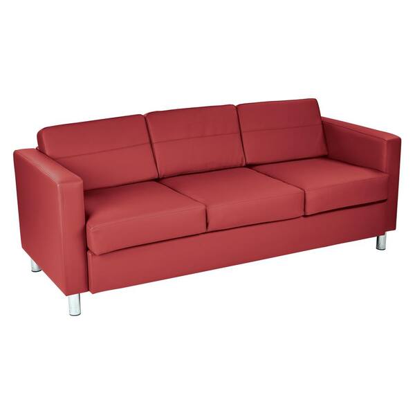 OSP Home Furnishings Pacific 72.5 in. Lipstick Faux Leather 3-Seater Lawson Sofa with Removable Cushions