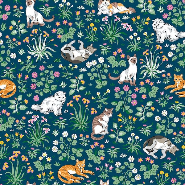 Must Love Cats Indigo Peel and Stick Wallpaper Sample