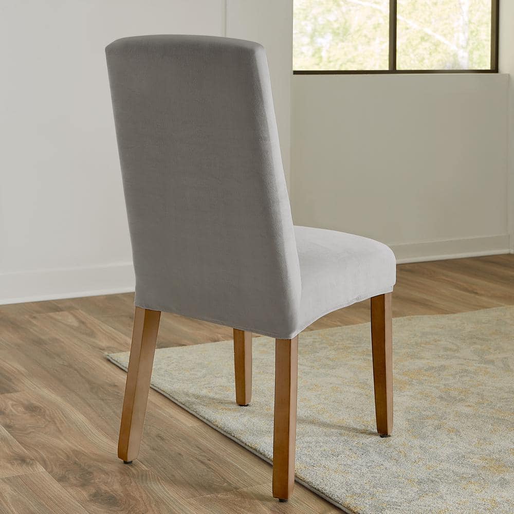 Light Gray Stretch Velvet Dining Chair Cover Set