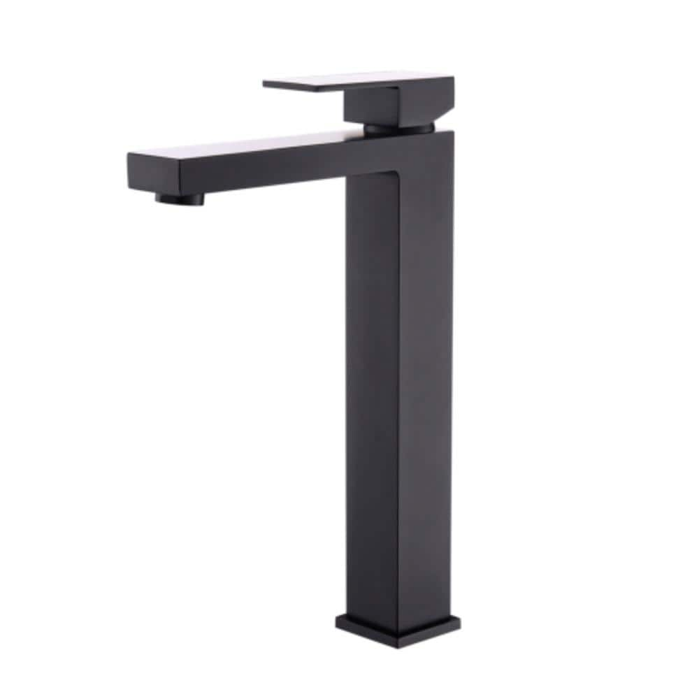 Geometric Single-Handle Single-Hole Modern Bathroom Faucet with Tall vessel Sink Brass in Matte Black -  Lukvuzo, HSSA17-1FS007