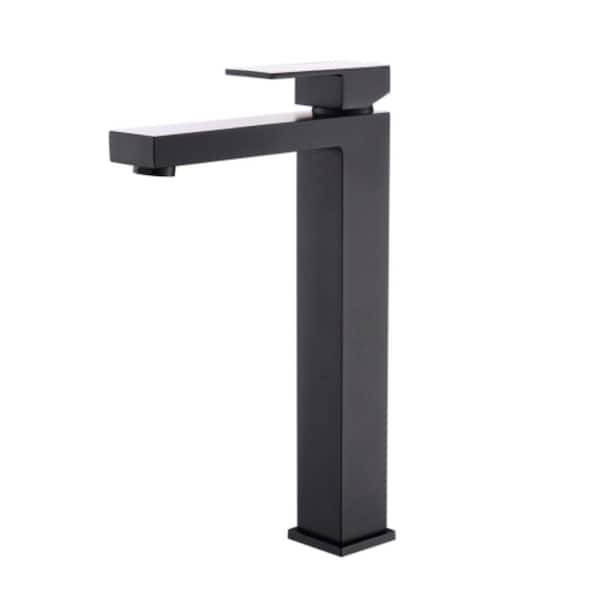 Lukvuzo Geometric Single-Handle Single-Hole Modern Bathroom Faucet with Tall vessel Sink Brass in Matte Black