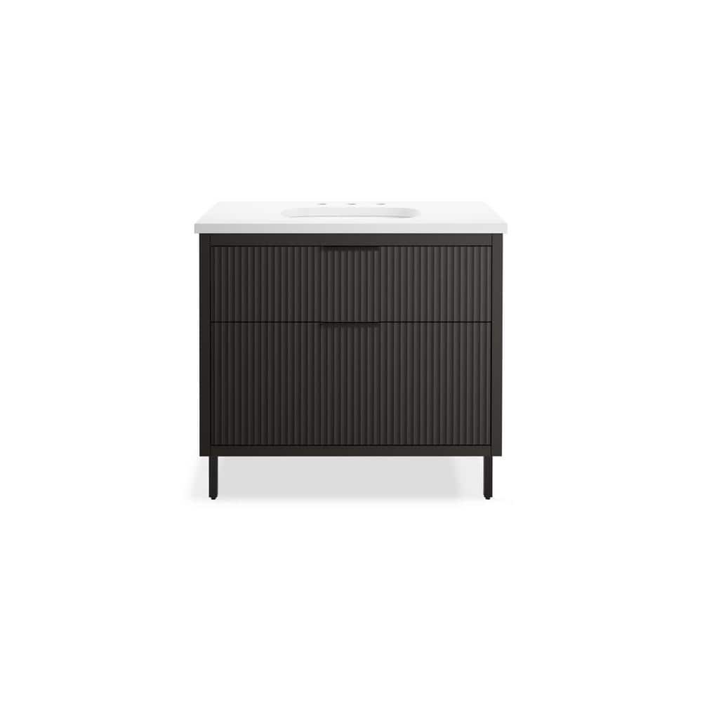 Spacity 36" Dark Steel Wall-Hung Vanity with Quartz Top