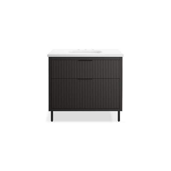 KOHLER Spacity 36 in. Single Sink Floating Dark Steel Bath Vanity with White Quartz Top Assembled