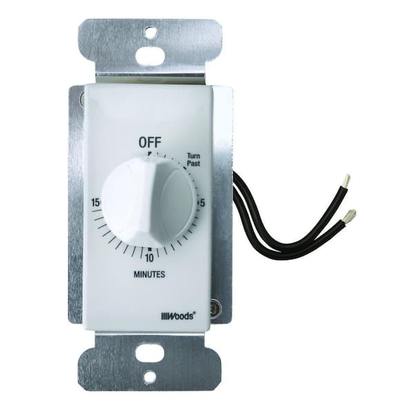 Woods 20-Amp 15-Minute In-Wall Spring Wound Countdown Timer Switch, White