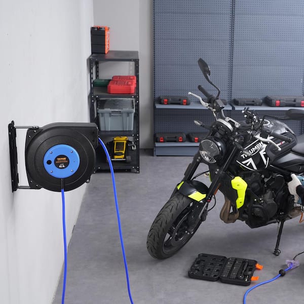 45 ft. 12/3 15Amp Retractable Extension Cord Reel Heavy Duty SJTOW Retractable Power Cord with Lighted Triple Tap Outlet