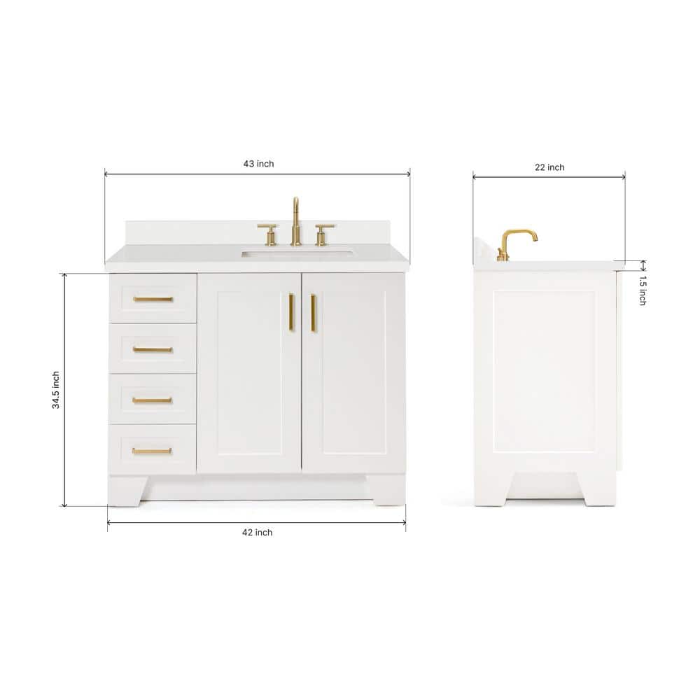 Taylor 43" White Freestanding Bathroom Vanity with Quartz Top