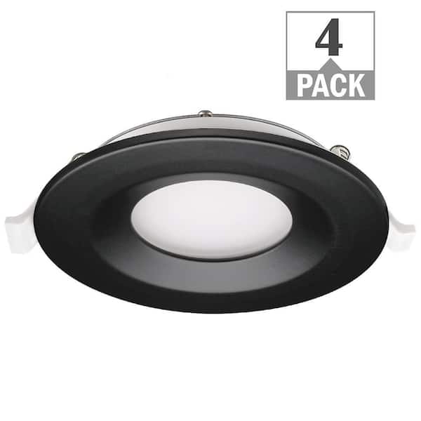 Commercial Electric 3 in. Canless Integrated LED Recessed Light Black Trim Kit 550 Lumens Adjustable CCT Kitchen Bathroom Remodel (4-Pack)
