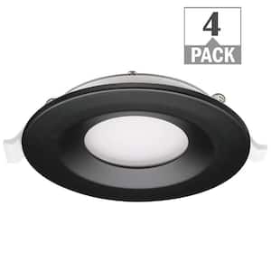 3 in. Adjustable CCT Integrated LED Canless Recessed Light Black Trim Kit 550 Lumens Kitchen Bathroom Remodel (4-Pack)