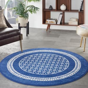 Whimsicle Navy 5 ft. x 5 ft. Geometric Contemporary Round Area Rug