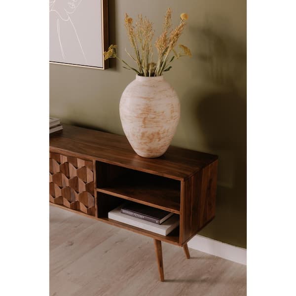 Oxygen Natural Finish TV Stand Entertainment Center Fits TVs up to 57 in. with Flared Legs