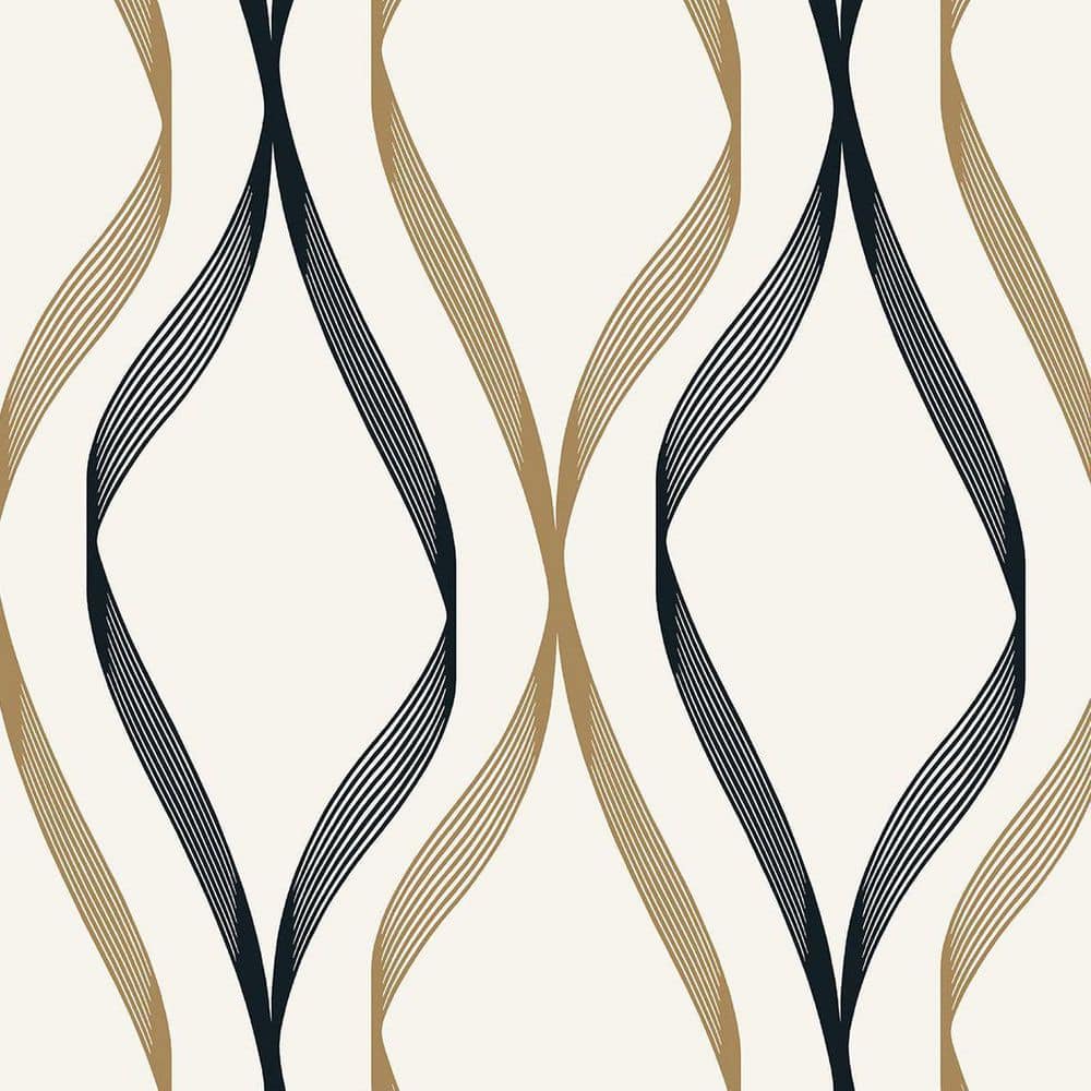 Seabrook Designs Metallic Gold and Ebony Wave Ogee Unpasted Nonwoven ...