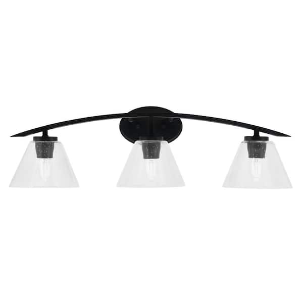 Unbranded Siena 29 in. 3-Light Vanity Light Matte Black with Clear Bubble Glass Shades
