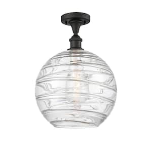 Athens Deco Swirl 10 in. 1-Light Oil Rubbed Bronze Semi-Flush Mount with Clear Deco Swirl Glass Shade