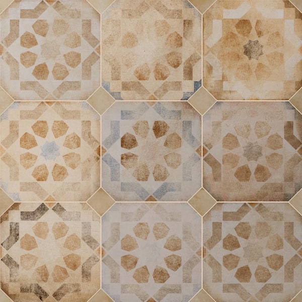 Merola Tile Laverton Octagon Deco Multicolor with Taco Beige 8 in. x 8 in. Porcelain Floor and Wall Tile (11.25 sq. ft./Case)