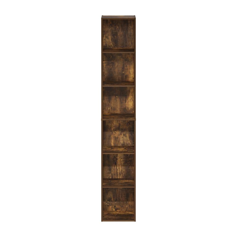 Amber Pine Tall Slim 6-Tier Wood Bookcase