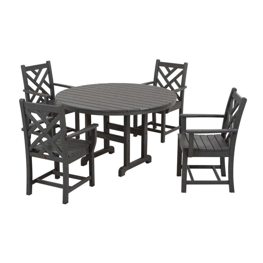 POLYWOOD Chippendale Slate Grey 5-Piece Plastic Outdoor Patio Dining Set -  PWS122-1-GY