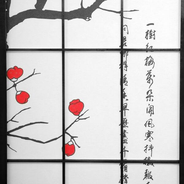 Oriental Furniture 6 ft. Black 4-Panel Room Divider BLOSSOM
