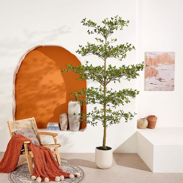 DR.Planzen Artificial 9 ft. Black Olive Tree with White Planter