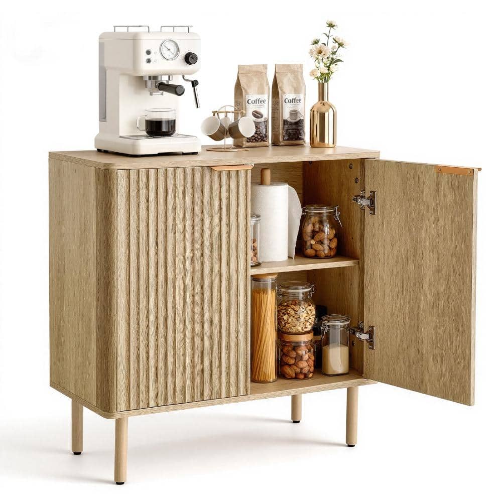 Fluted Coffee Bar Cabinet with 2-Tier Storage and 2 Doors, Buffet Sideboard, 31.5 x 14.7 x 31.5 in. price history on PriceWatchPro