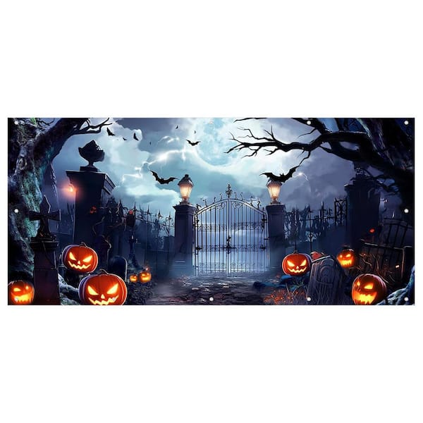 Halloween Car Decorations Kit with Large Hanging Backdrop, Graveyard Theme, 6 x 13 ft. for Outdoor and Indoor Use