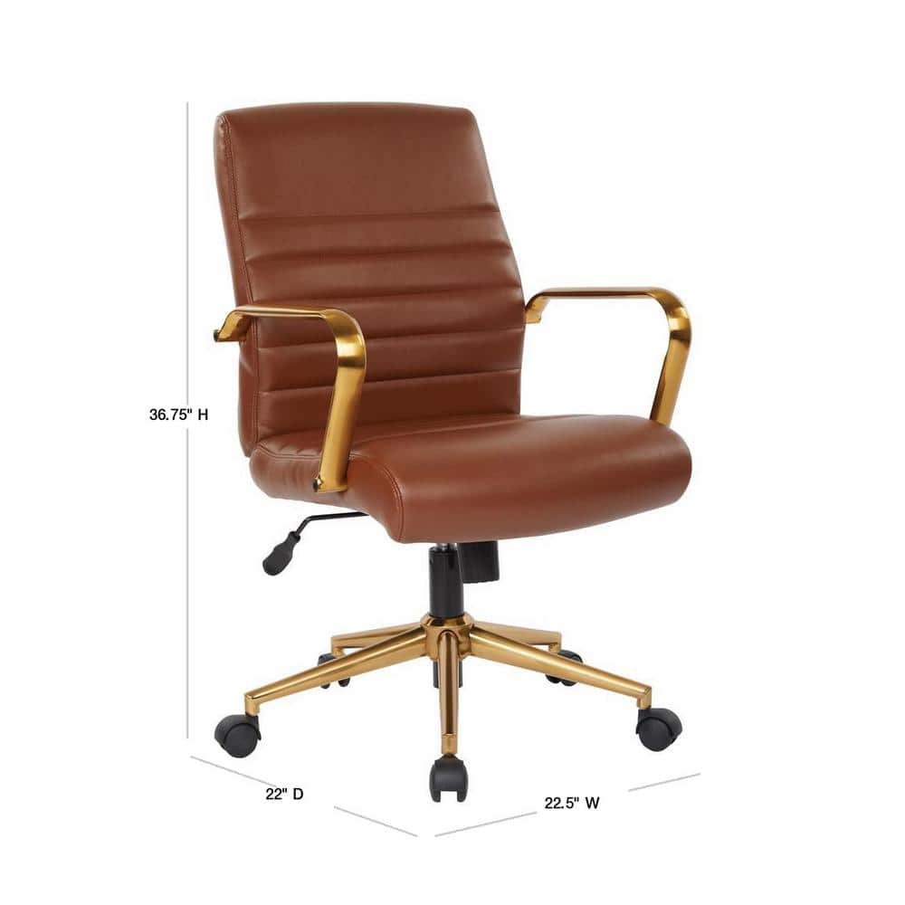 Saddle Brown Faux Leather Office Chair with Gold Frame