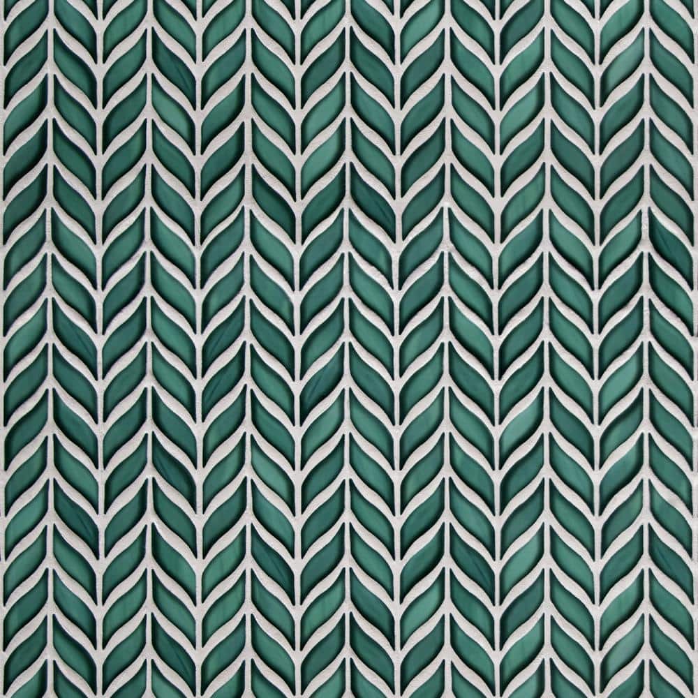 Green 11.3" x 10.7" Glazed Leaf Waterjet Recycled Glass Mosaic Tile