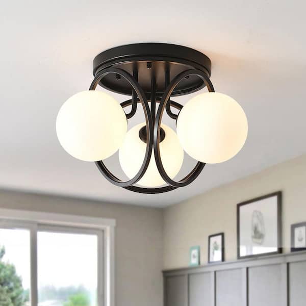 PAKOKULA 11.81 in. 3-Light Black Industrial Semi-Flush Mount