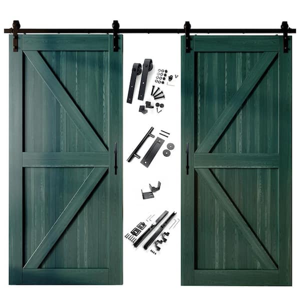 HOMACER 42 in. x 84 in. K-Frame Royal Pine Double Pine Wood Interior Sliding Barn Door with Hardware Kit, Non-Bypass